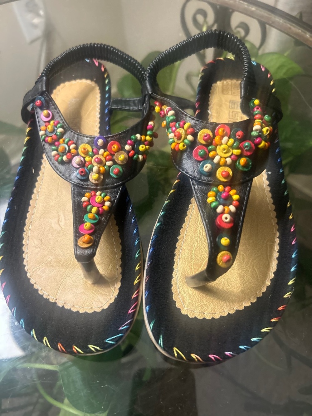 Colorful Beaded Boho Thong Sandals / Flip Flops
